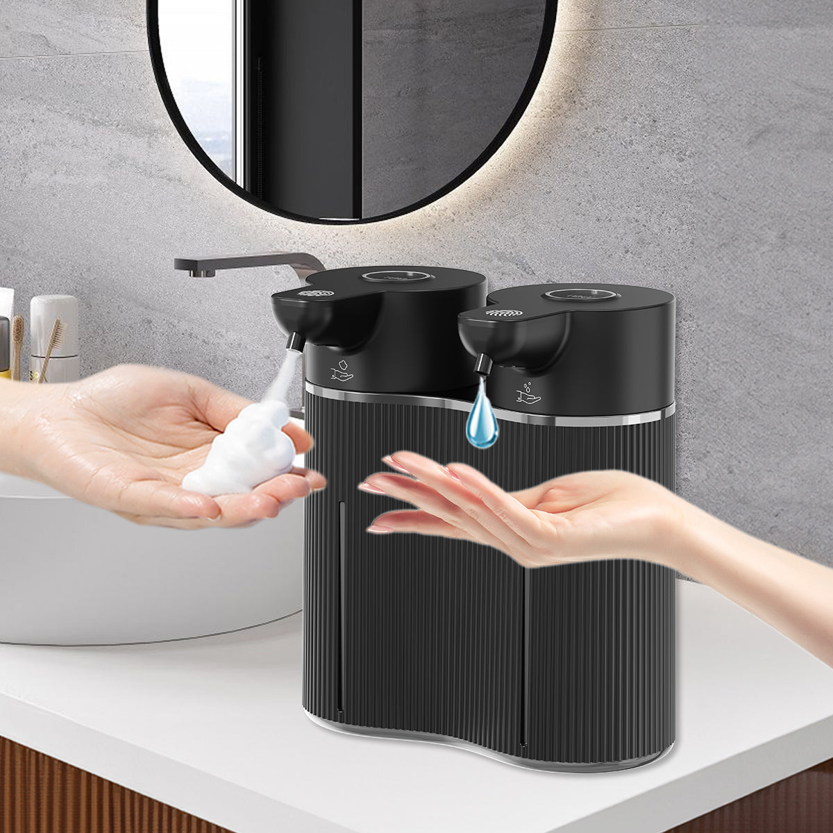 Dispensador automático 2 en 1 para espuma y jabón líquido