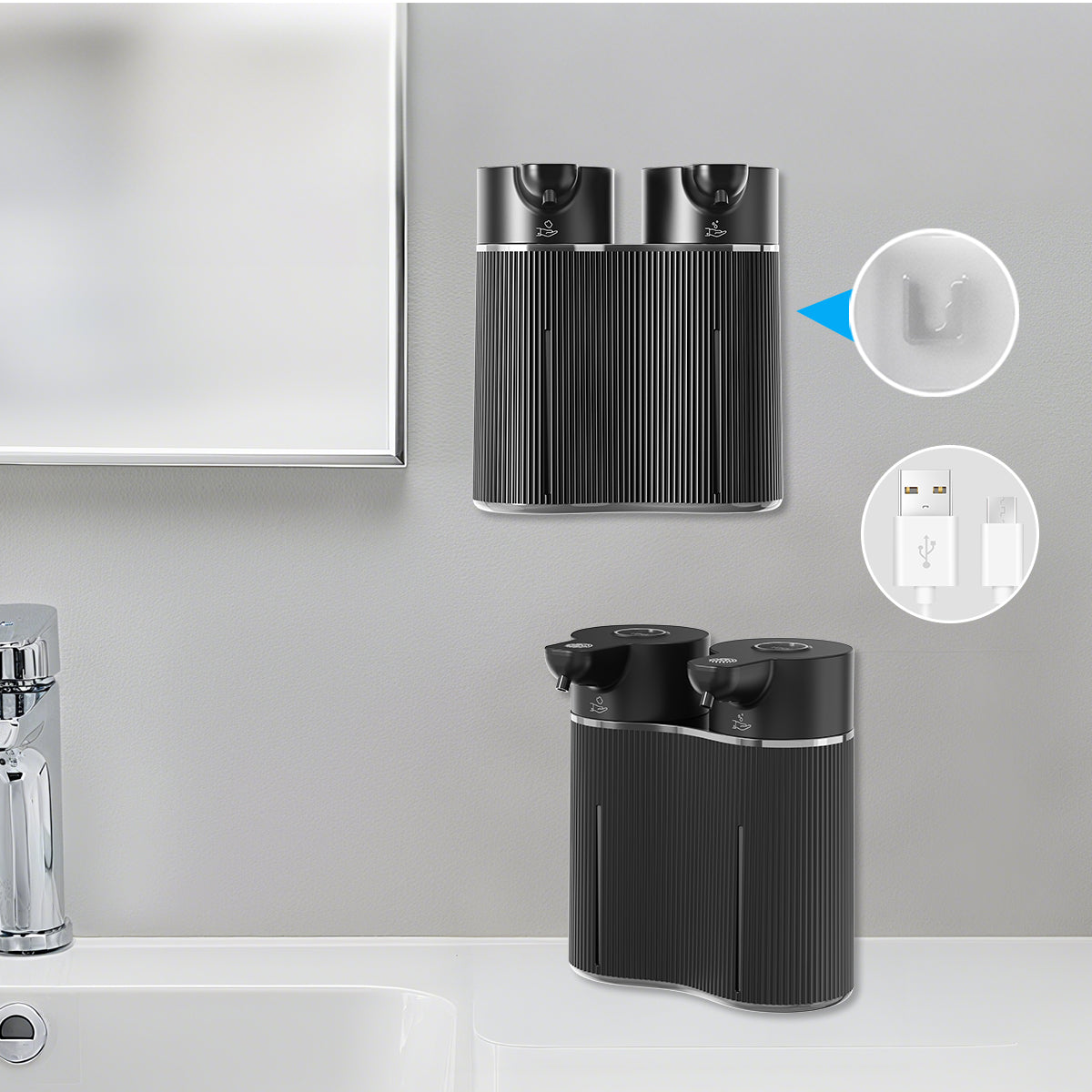 Dispensador automático 2 en 1 para espuma y jabón líquido